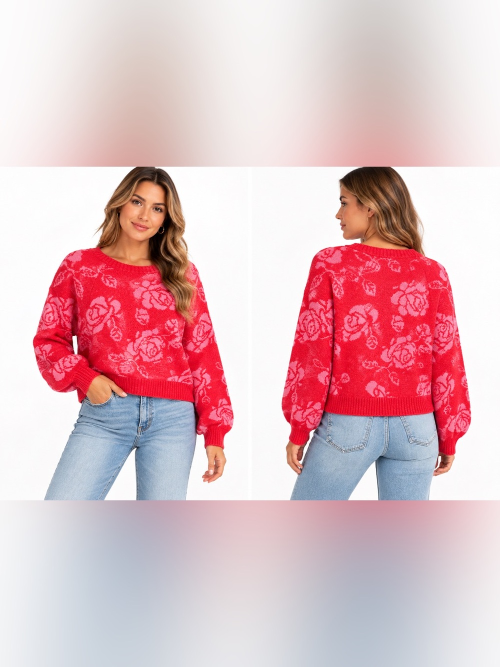 saltwater LUXE Red and Pink Floral Crewneck Sweater
